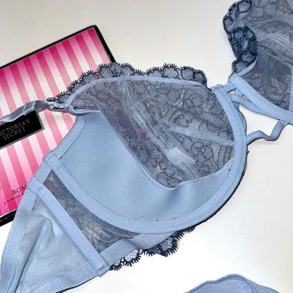 🔥Victoria's Secret Blue Lace Lingerie Set Sz 40C //XL New - Picture 10 of 10